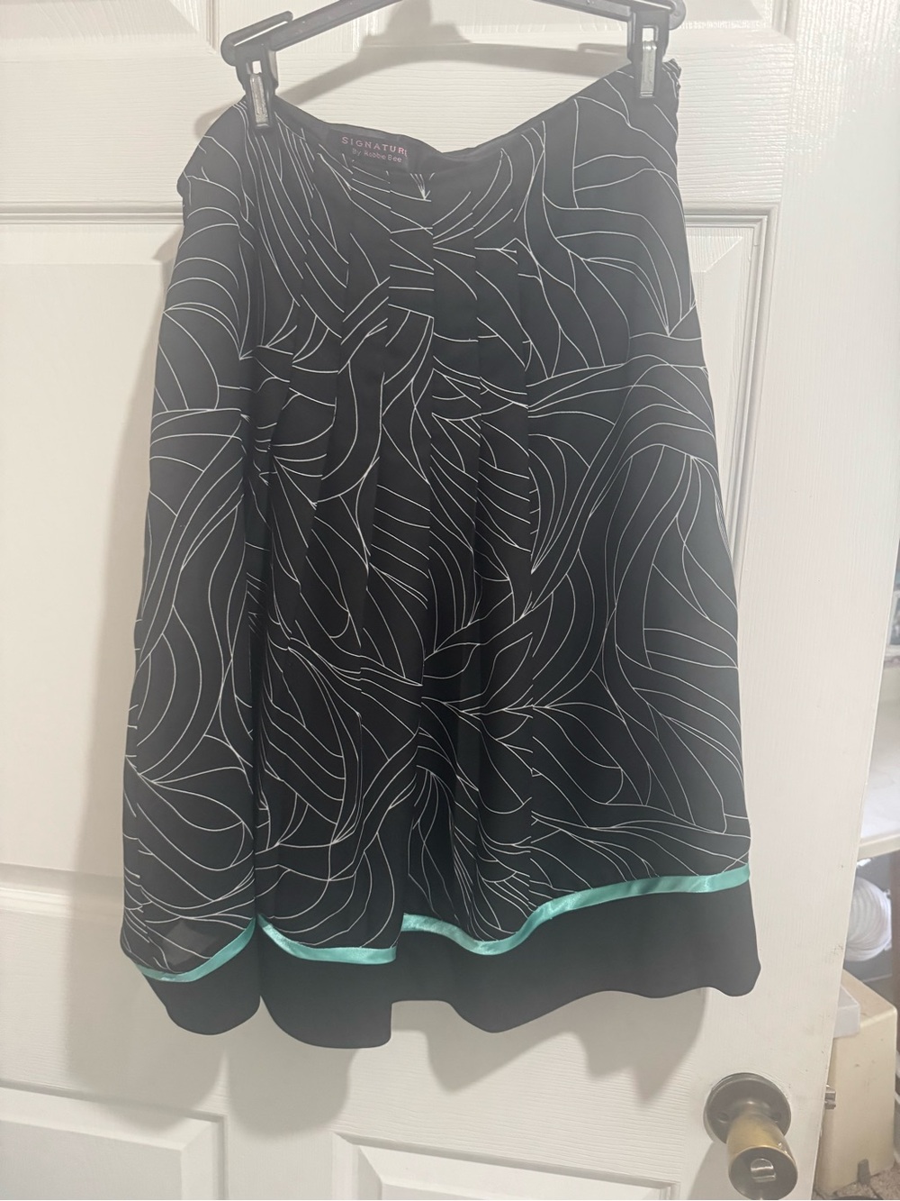 Robbie Bee Black A-Line Skirt with Mint Hem Accent